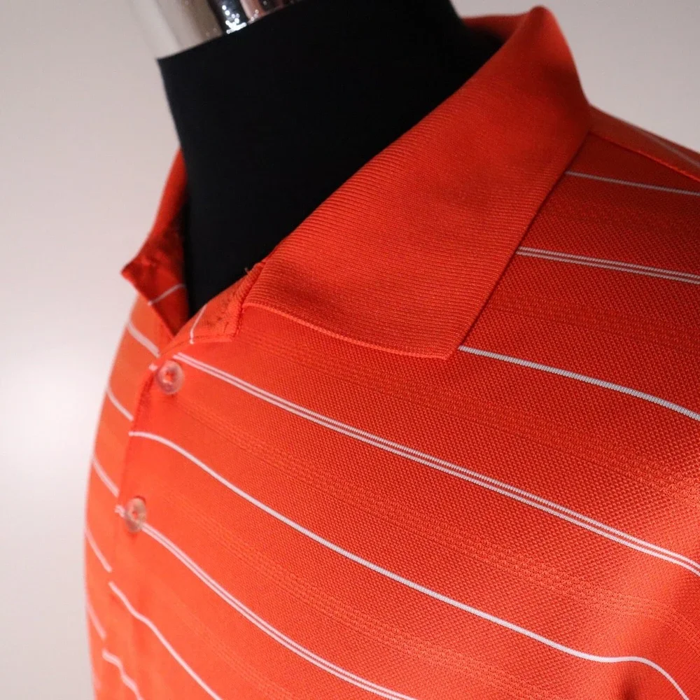 Nike Golf Polo Shirt Mens Large‎ Dri-Fit Performance Orange Striped Short Sleeve